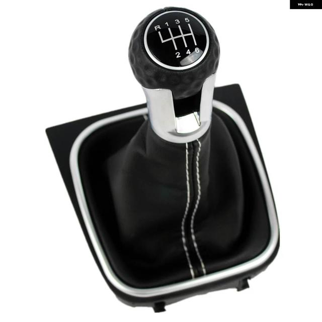 VW シロッコ 2009 - 14 カー スタイリング 6速カーギアスティックレベル シフト ノブ PUレザー ブーツ