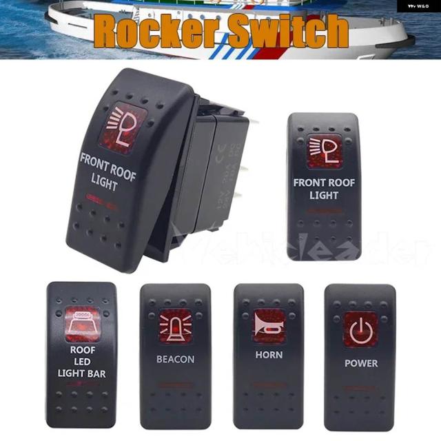 1個 赤色 LED ロッカースイッチ 5ピン オン/オフ 12V/24V スイッチ ボート トラック ライト デュアルライト LED 防水 ホーン オン/オフ