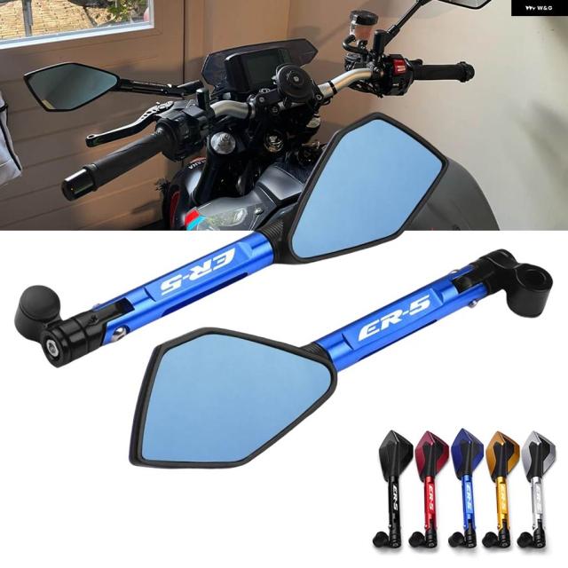 バイク ハンドルバー ブルー アンチグレアミラー カワサキ ER-5 ER5 TWISTER 2002 2004 20005 ER500C
