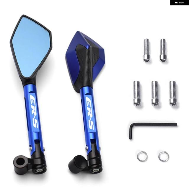 バイク ハンドルバー ブルー アンチグレアミラー カワサキ ER-5 ER5 TWISTER 2002 2004 20005 ER500C_6