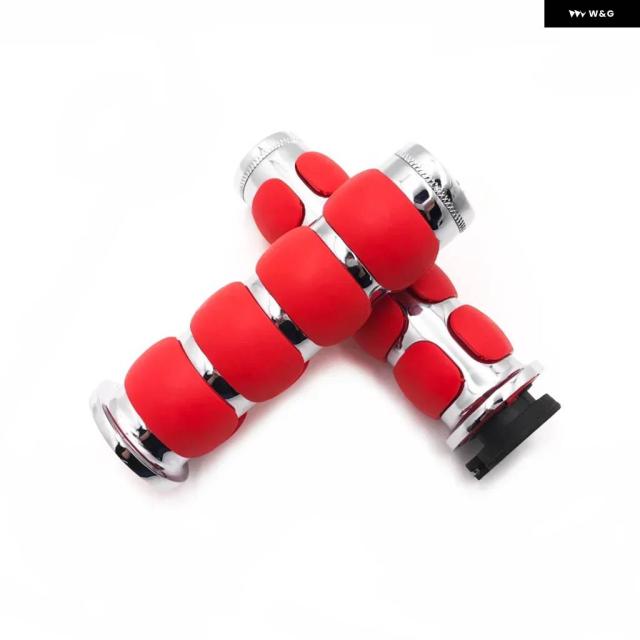 オートバイ アクセサリー カワサキ ミーンストリーク ドリフター クラシック - クロームレッド フラットトップ 7/8インチ 22MM ラバー