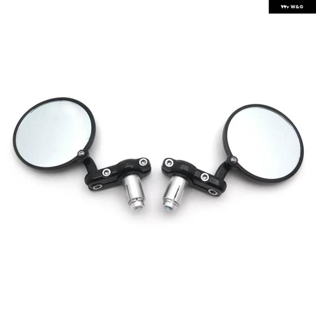 ブラック 折りたたみ 汎用 オートバイ ラウンド 1インチ 25MM ハンドルバー エンド サイドミラー スズキ ホンダ オートバイ 部品