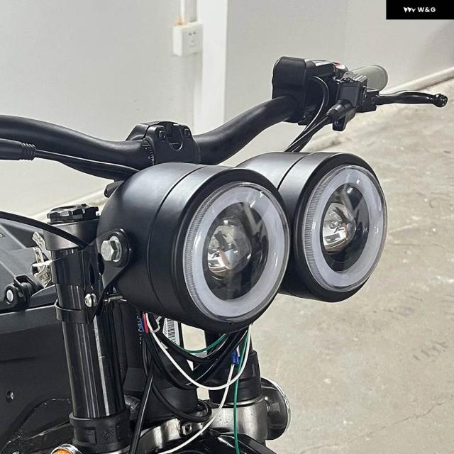 オートバイ ツイン ヘッドライト 汎用 ダブルLEDフロント ヘッドランプ ブラケット 付き ストリート デュアルスポーツ ダート バイク ストリート カフェレーサー_1