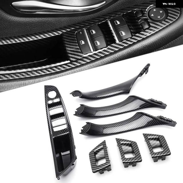 7個 カーボン ABS 車用ウィンドウリフトスイッチ パネル ドアハンドル トリム BMW F10 F11 F18 5シリーズ M5 2010 - 16