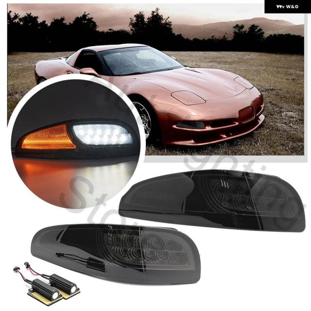 2PCS シーケンシャル スモーク LED フロント ターン シグナル ライト /コーナー DRL / パーキング ライト 1997-2004 シボレー コルベット C5