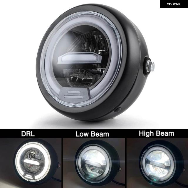 6.5in 自動二輪車 LED 前照灯 汎用 6.5in ラウンド 前照灯 ハーレー 運動競技はやりっ子 喫茶店レーサー ホンダ ヤマハ スズキ