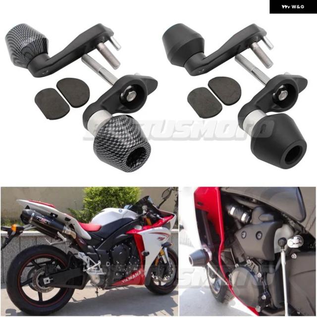 バイク ブラックカーボン フレーム スライダー ヤマハ YZF-R1 YZFR1 2009-2014 2010-13 クラッシュ フォーリングプロテクション