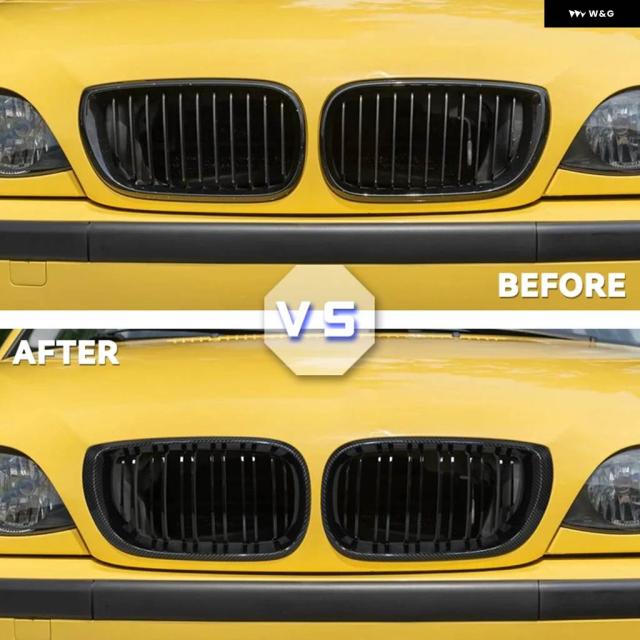 BMW 3シリーズ用E46 グリル フロントキドニー グリル 2002-2005年モデルE46 4ドア320I325I325XI330I330XIダブルスラットブラック グリル_1