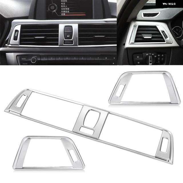 ベラー3セット シルバークローム ダッシュボード エアベント カバー トリム スタイリング 装飾 BMW 3シリーズF30 2013 - 16