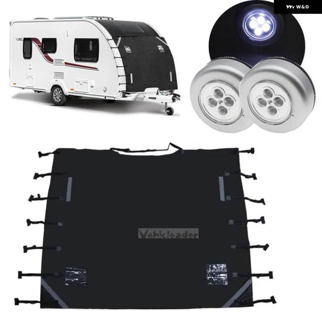 220*175CM 2LEDライト RV フロント牽引トレーラー キャラバン 防水 カバー キャラバンアクセサリー 防塵 反射帯キャンパー