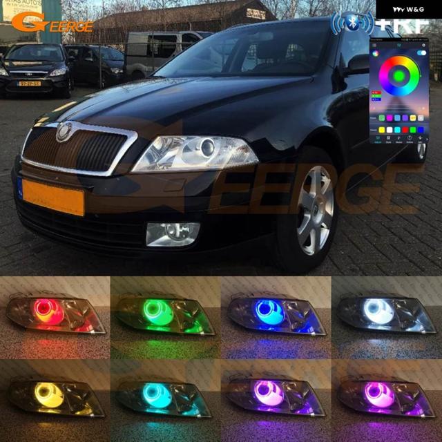 スコダオクタビアMK2 プレフェイスリフト 2004-2008 RFリモート BT アプリ ウルトラ マルチカラーRGB LED エンジェルアイズ キット ハローリング用