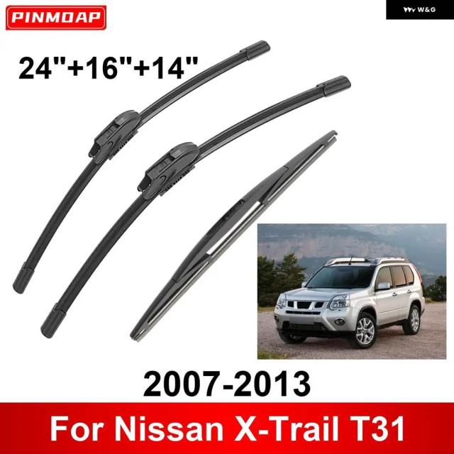 日産 XトレイルT31 2007-2013用3平和条約車用 ワイパ 向こう正面後押し ワイパ 金モール 毛はらい 四輪車付属品 2007 - 2010