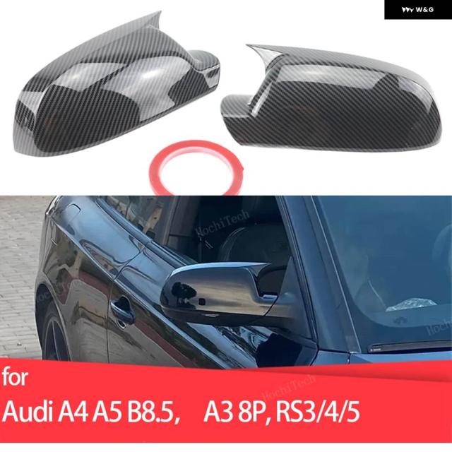 BLACK HORN SHAPE CARBON PATTERN MIRROR オーバーレイ アウディ A4 A5 S4 S5 B8.5 RS3 RS4 RS5 A3 8P B8.5 ブラックホーン形状