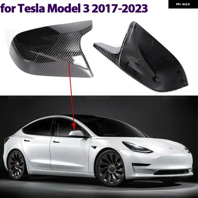 テスラ モデル3 2017 - 2023用カーボンパターン黒サイドミラー カバー キャップ