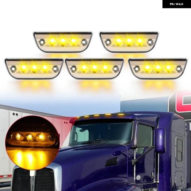 5セット 3LEDクリアレンズ クローム アンバー 色 LEDルーフシグナルライト ケンワース T680 T770 T880 2015-2020 ピータービルト 569 2015-2020