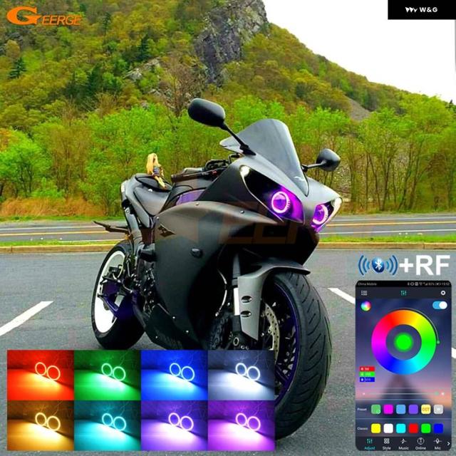 ヤマハ R1 YZF-R1 2009 - 14 RF リモート BT アプリ マルチカラー ウルトラ RGB LED ANGEL EYES キット ハローリング