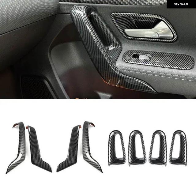 メルセデス ベンツ A クラス W177 CLA C118 2019 - 21 カーボンテクスチャー内装 ドアハンドル アームレスト フレーム カバー トリム