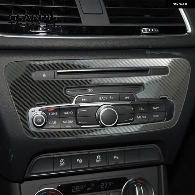 カー スタイリング カーボンオート ステッカー CDセントラル コントロール パネル トリム ストリップ アウディ Q3オート インテリア カバー ステッカー