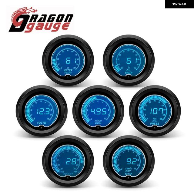ドラゴンゲージ 52MM タコメーター 電圧ブースト 水温 オイル温度 オイルプレス ETG ゲージ LED デジタル表示 ゲージ 7色
