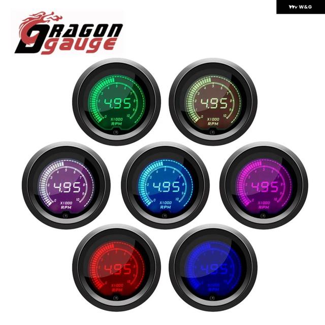 ドラゴンゲージ 52MM タコメーター 電圧ブースト 水温 オイル温度 オイルプレス ETG ゲージ LED デジタル表示 ゲージ 7色_1