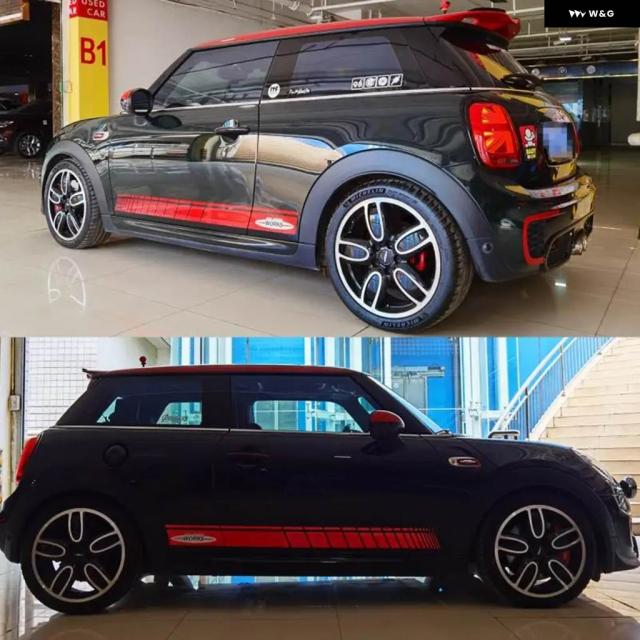 2PCS ロングストライプビニール デカール ミニクーパー JCW R56 F56 R61 ドア サイド スカート ステッカー