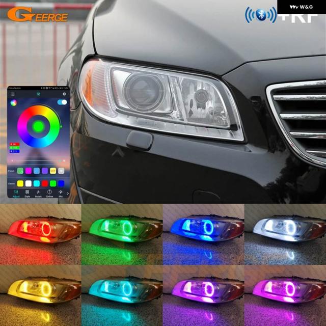 ボルボ S80 V70 XC70 キセノン ヘッドライト BTアプリ RFリモート コントロール マルチカラーウルトラRGB LEDエンジェルアイキット ハローリング