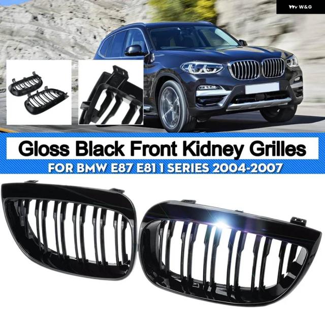 フロント バンパー キドニー グリル フード メッシュ 2ライン グリル ペア BMW 1シリーズ E81 E87 プレフェイスリフト 2004-2007 レーシング グリル