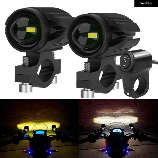 LED ヘッドライト オートバイ LEDライトランプ 12-80V デュアルカラー ホワイト/ アンバー 補助スポットライト フォグランプ