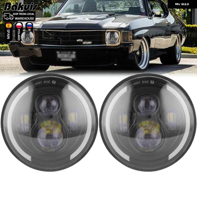 2個 車用 7インチ ヘッドライト シボレー 1971 ラウンド LED ヘッドライト キット ハイ/ロービーム ランドローバー ディフェンダー 90 110 オフロードアクセサリー