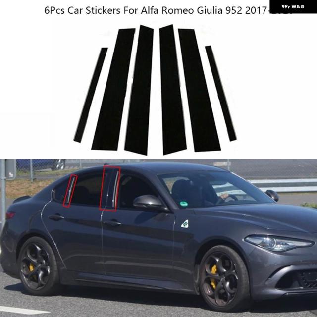 6PCS カーボン ドア ウィンドウ B ピラー ポスト ストリップ カバー トリム ステッカー アルファ ロメオ ジュリア 952 2017-2020 車