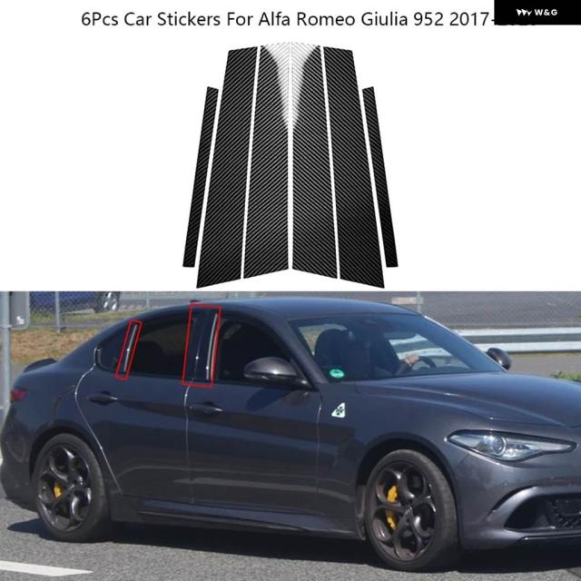 6PCS カーボン ドア ウィンドウ B ピラー ポスト ストリップ カバー トリム ステッカー アルファ ロメオ ジュリア 952 2017-2020 車_7