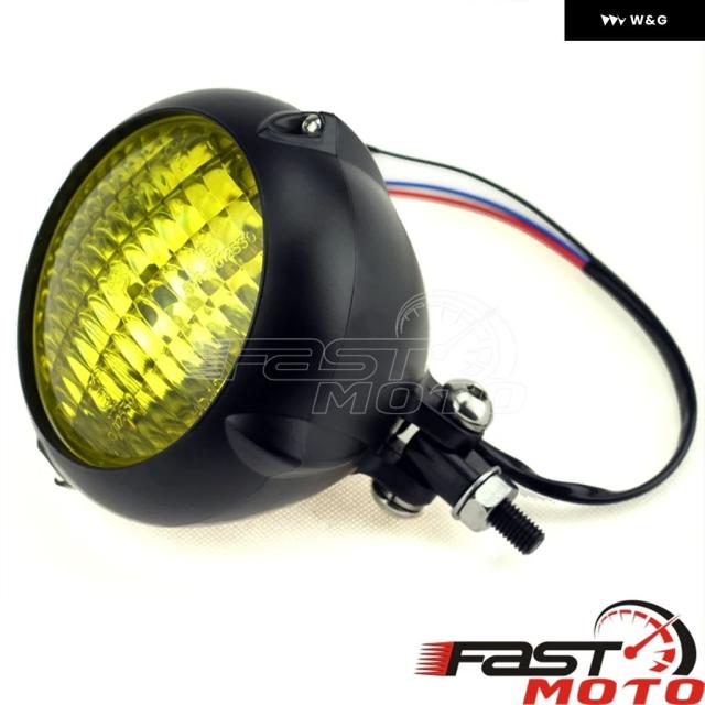 ヤマハ レトロバイクヘッドライト 4.5インチ イエローレンズライト ハーレー カワサキ スズキ チョッパー カスタム用 ヤマハ レトロバイクヘッドライト 4.5インチ イエローレンズライト