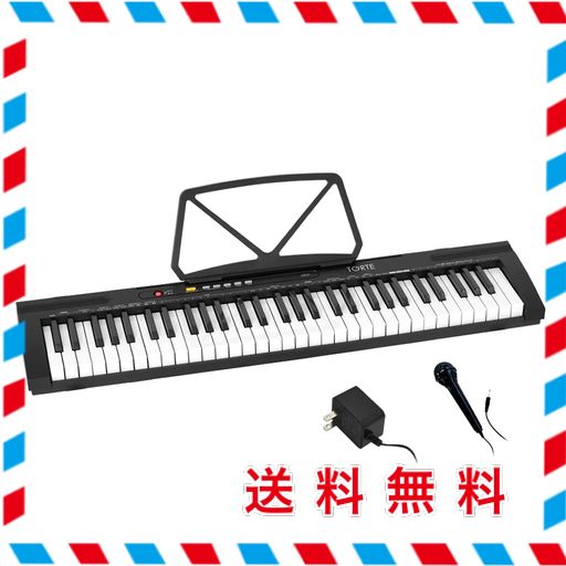 電子キーボード 61鍵盤 譜面立て/電源アダプター/マイク付き TORTE
