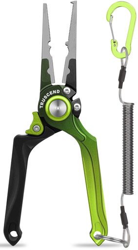 TRUSCEND(トラセンド) 【航空アルミ製・ロック付き】 安全ロープ付き フィッシングプライヤー 釣り ペンチ PTFEコーティングされ 防錆 耐食性 耐摩耗性 多機能 ソルトウォーター フック外し …