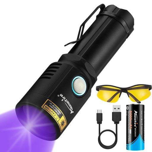 ALONEFIRE X901UV 10W ブラックライト 強力 LED UV ライト 波長365NM 紫外線ライト USB充電式 アニサキスライト 発見 チェッカー ウッド灯検査 ペット尿検出器 スコーピオン 偽札 鑑定 真贋 硬化 レ…