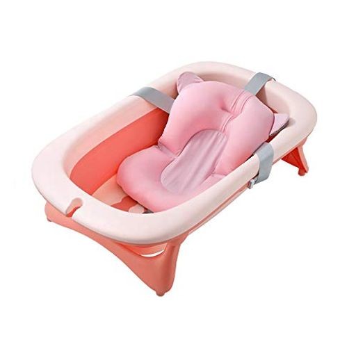 【BABAMAMA】子供 赤ちゃん用 お風呂 ベビーバス スポンジバスネット付き 折り畳み式 ピンク