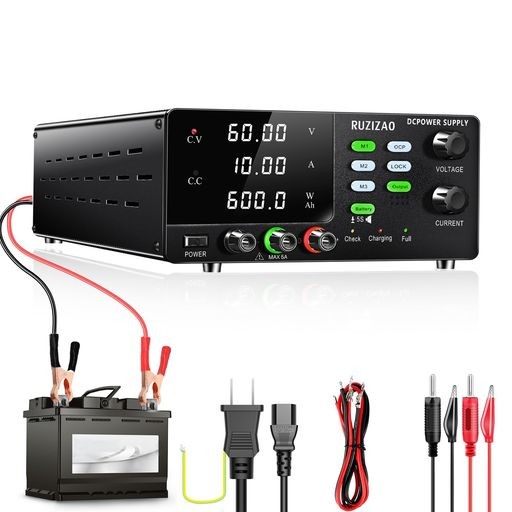 RUZIZAO 安定化電源 60V 10A 600W 大電力 可変直流安定化電源 4桁電圧電流電力表示 エンコーダ付き ボタン 6V 12V 24V 36V 48V 60V 電池充電用 スイッチング電源 DC 電気制御機器 実験室用 直流実験室電源 の通販は