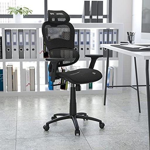 フラッシュファニチャー(FLASH FURNITURE) メッシュオフィスチェア ブラック 人間工学 ランバーサポート 2対1シンクロチルト 調整可能ヘ