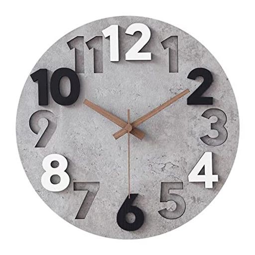 壁掛け時計 おしゃれ 人気 北欧 静音 掛け時計 枠なし 3D立体 凹凸 大数字 見やすい 石目パネル 12インチ(直径30CM) アナログ 時計 オフ