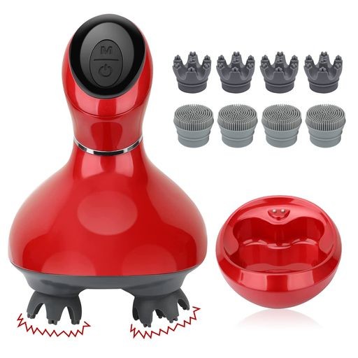 ヘッドスパ 頭皮ケア IPX7防水 3D振動 乾湿両用 - 頭皮エステ 電動頭皮ブラシ 振動付き ヘッドブラシ 2段階スピード 10分タイマー 8個アタッチメント コードレス