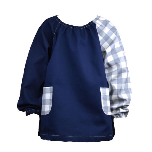 [HOPPE] スモック グレーチェック 100CM~120CM 長袖スモック 書道 キッズ エプロン 通園 幼稚園 保育園 男の子 女の子 日本製 ホッペ