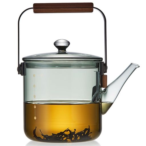 ポカロティー 耐熱ガラス ティーポット 1100ML 墨色デザイン 木製