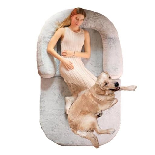 QONIMM 人間用犬ベッド 居眠り用折りたたみソファ、超特大型犬ベッド 人間の犬ベッド 居眠りソファベッド 折りたたみ 180X110X25CM 毛布と枕と防塵カバー付き 人間用犬ベッド 大型犬 多頭飼い 冬 防寒 ふわふわ ぐっすり眠る グレーの通販は