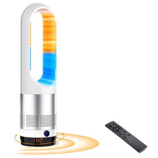 セラミックヒーター 【冬新定番・羽根なし・?暖兼用】ヒーター 暖房器具 省エネ 電気 3段階温風+8段階送風 100°首振り 9Hタイマー 静音 DCモーター 節電 リモコン操作 ?暖房 40W/1100W 大風…