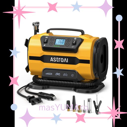 ASTROAI エアーコンプレッサー 電動空気入れ 5 IN 1 タイヤ ASTROAI エアーコンプレッサー 電動空気入れ 5 IN 1 タイヤ
