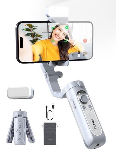 HOHEM XE KIT スマホジンバル 2023 HOHEM 7.0 3軸手ぶれ補正スタビライザー 磁気LEDライト調光可能 片手持ち&折畳み式 超軽量 259G 追跡撮影 手のポーズでコントロール 2000MAH大容量バッテリー 三脚 1/4ネジ穴 の通販は
