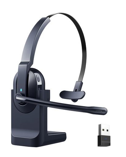ヘッドセット BLUETOOTH 5.0 ワイヤレス マイク USBドングル/アダプタ 付き 片耳 通話ノイズキャンセリング ミュート機能付き 接続簡単 高い通話品質 最大40時間連続 超軽量 装着感も良 充電スタンド付属 音量調節ミュート可能 車の運転 の通販は