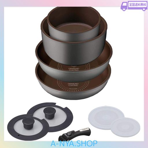 【AMAZON.CO.JP限定】 アイリスオーヤマ フライパン 鍋 セット フライパンセット IH ガス火対応 9点 ダイヤモンドコートパン シルバー 軽量 取っ手がとれる こびりつかずにお手入れ簡単 H-IS-SE9 その他フライパン