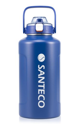 SANTECO 水筒 真空断熱 大容量 魔法瓶 保冷 保温 1900ML ストロー付き 直飲み スポーツドリンク対応 おしゃれ 広口 18/8ステンレススチール ERIE ブルー