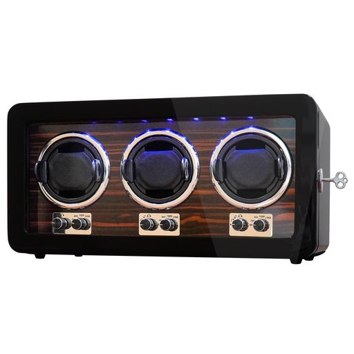 ワインディングマシーン 木製腕時計ケース LEDライト 6本収納